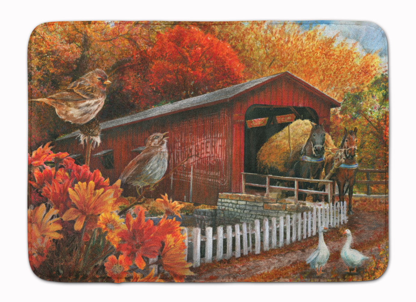 Fall Covered Bridge Memory Foam Kitchen Mat Machine Washable Anti-Fatigue Cushion Comfort Bath or Kitchen Rug