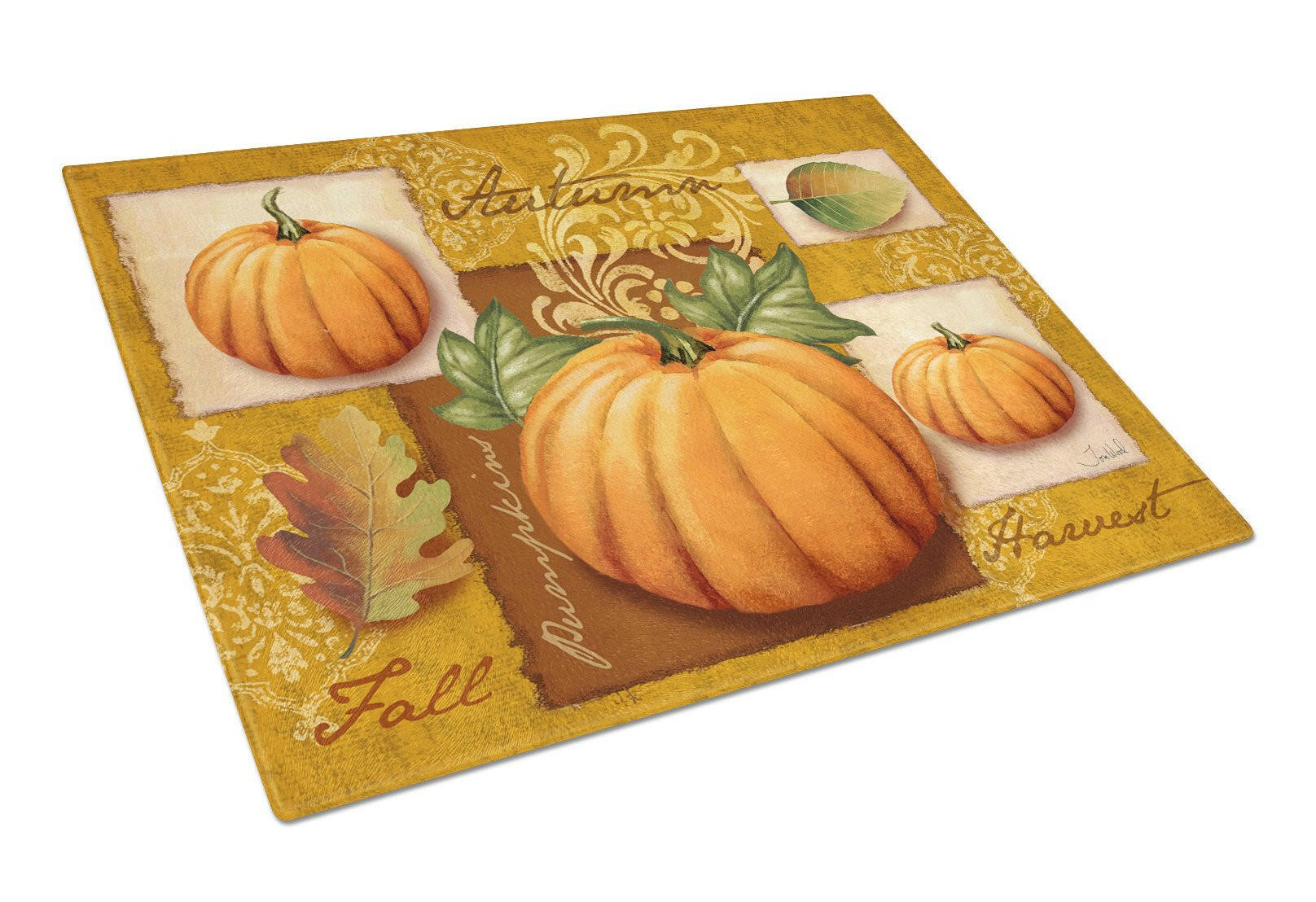 Fall Harvest Pumpkins Cutting Board Tempered Glass Kitchen Cutting Surface, Heat Resistant Chopping, Non-Slip Feet, Food Prep & Serving