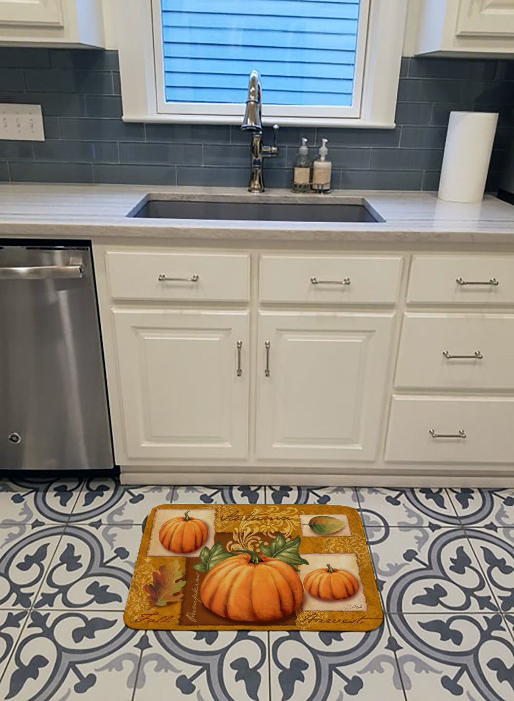 Fall Harvest Pumpkins Memory Foam Kitchen Mat Machine Washable Anti-Fatigue Cushion Comfort Bath or Kitchen Rug