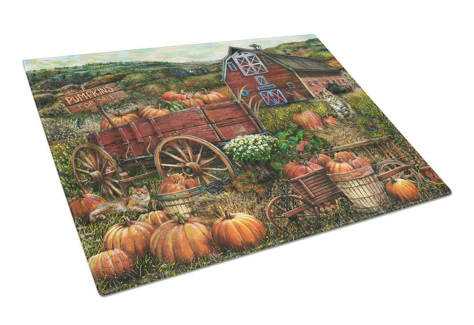Pumpkin Patch and Fall Farm Cutting Board Tempered Glass Kitchen Cutting Surface, Heat Resistant Chopping, Non-Slip Feet, Food Prep & Serving