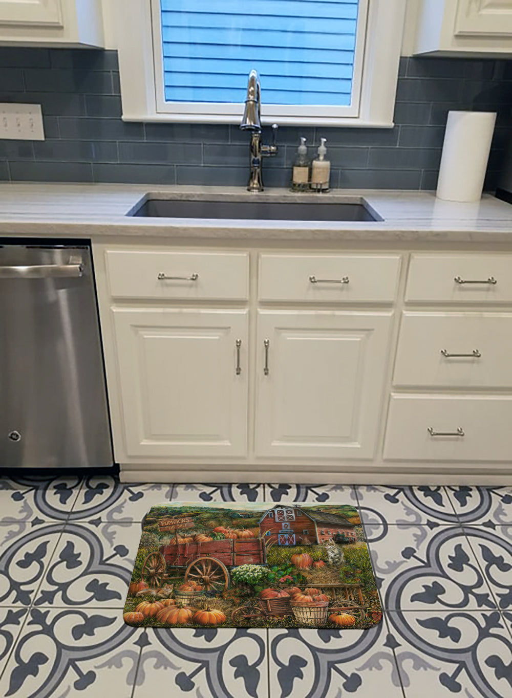 Pumpkin Patch and Fall Farm Memory Foam Kitchen Mat Machine Washable Anti-Fatigue Cushion Comfort Bath or Kitchen Rug
