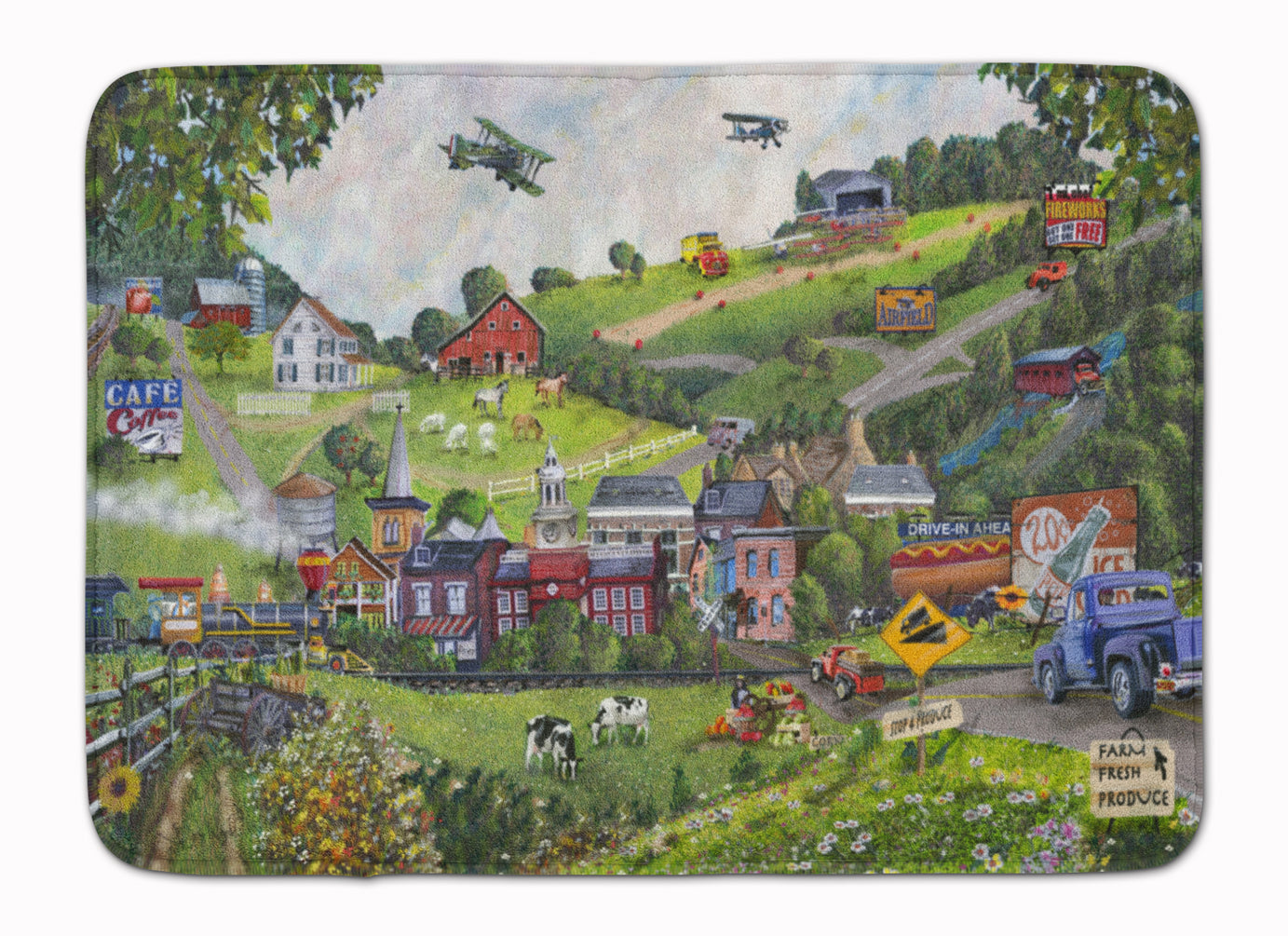 Summer in Small Town USA Memory Foam Kitchen Mat Machine Washable Anti-Fatigue Cushion Comfort Bath or Kitchen Rug