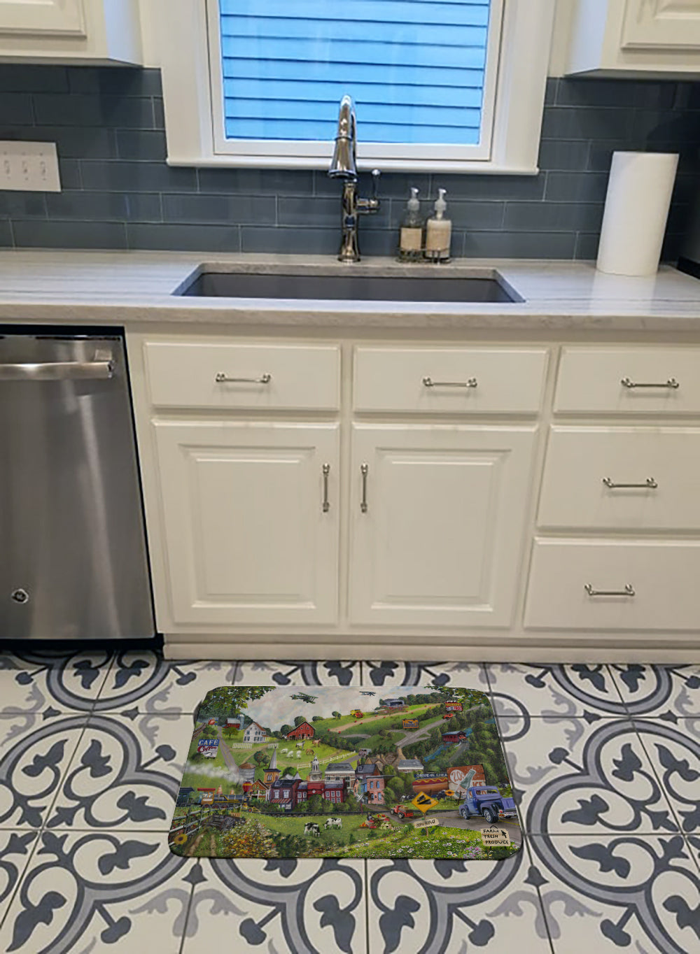 Summer in Small Town USA Memory Foam Kitchen Mat Machine Washable Anti-Fatigue Cushion Comfort Bath or Kitchen Rug