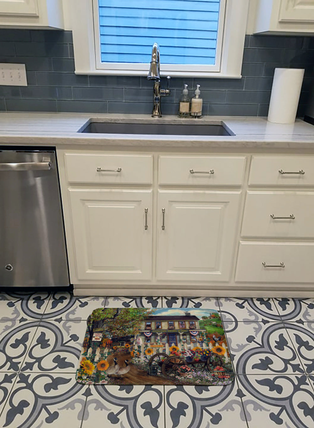Sunflowers and The Old Country Store Memory Foam Kitchen Mat Machine Washable Anti-Fatigue Cushion Comfort Bath or Kitchen Rug
