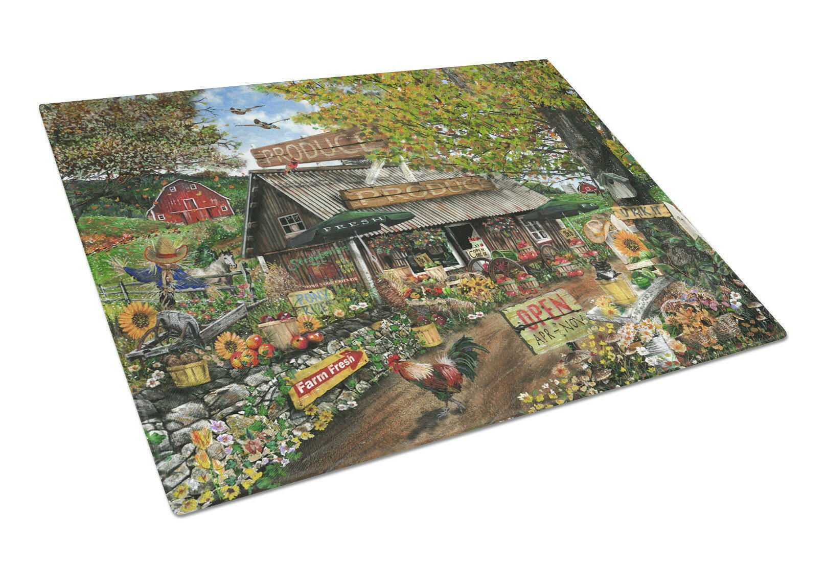 The Produce Fruit Stand Cutting Board Tempered Glass Kitchen Cutting Surface, Heat Resistant Chopping, Non-Slip Feet, Food Prep & Serving