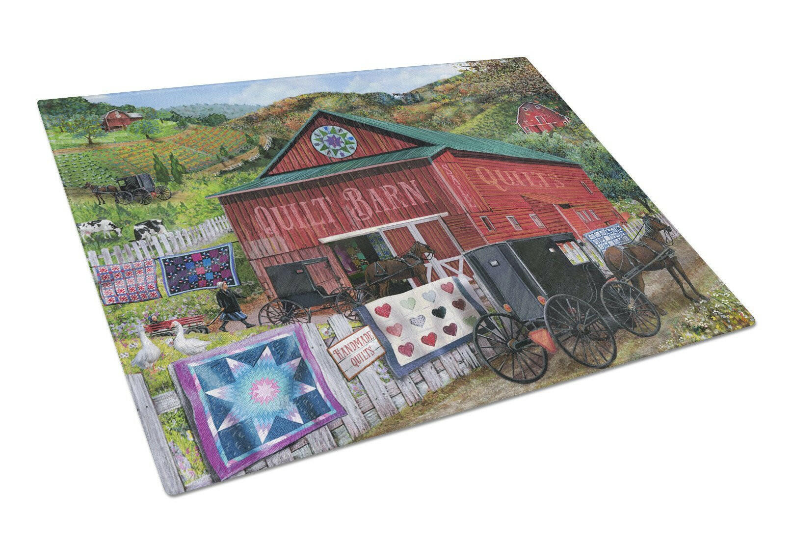 The Quilt Barn Cutting Board Tempered Glass Kitchen Cutting Surface, Heat Resistant Chopping, Non-Slip Feet, Food Prep & Serving