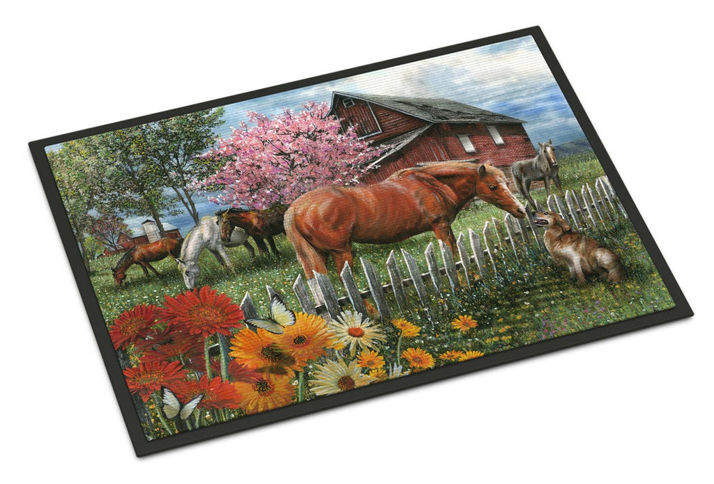 Horses Chatting with The Neighbors Doormat Indoor Outdoor 24H X 36W Front Door Mat Rugs for Entryway, Non Slip Washable Low Pile,
