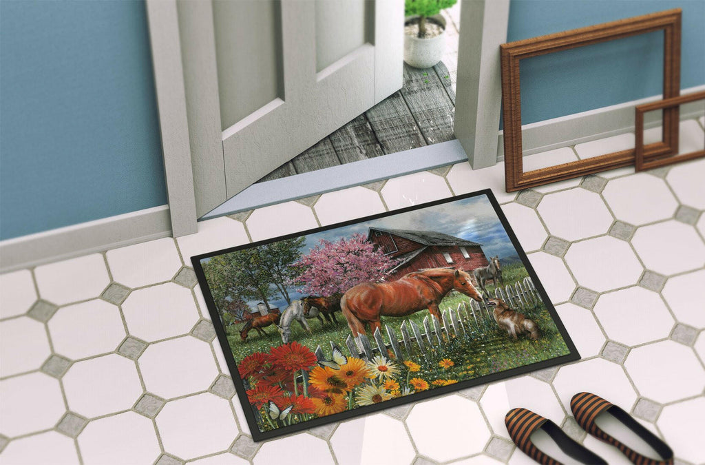 Horses Chatting with The Neighbors Doormat Indoor Outdoor 24H X 36W Front Door Mat Rugs for Entryway, Non Slip Washable Low Pile,