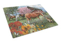 Horses Chatting with The Neighbors Cutting Board Tempered Glass Kitchen Cutting Surface, Heat Resistant Chopping, Non-Slip Feet, Food Prep & Serving