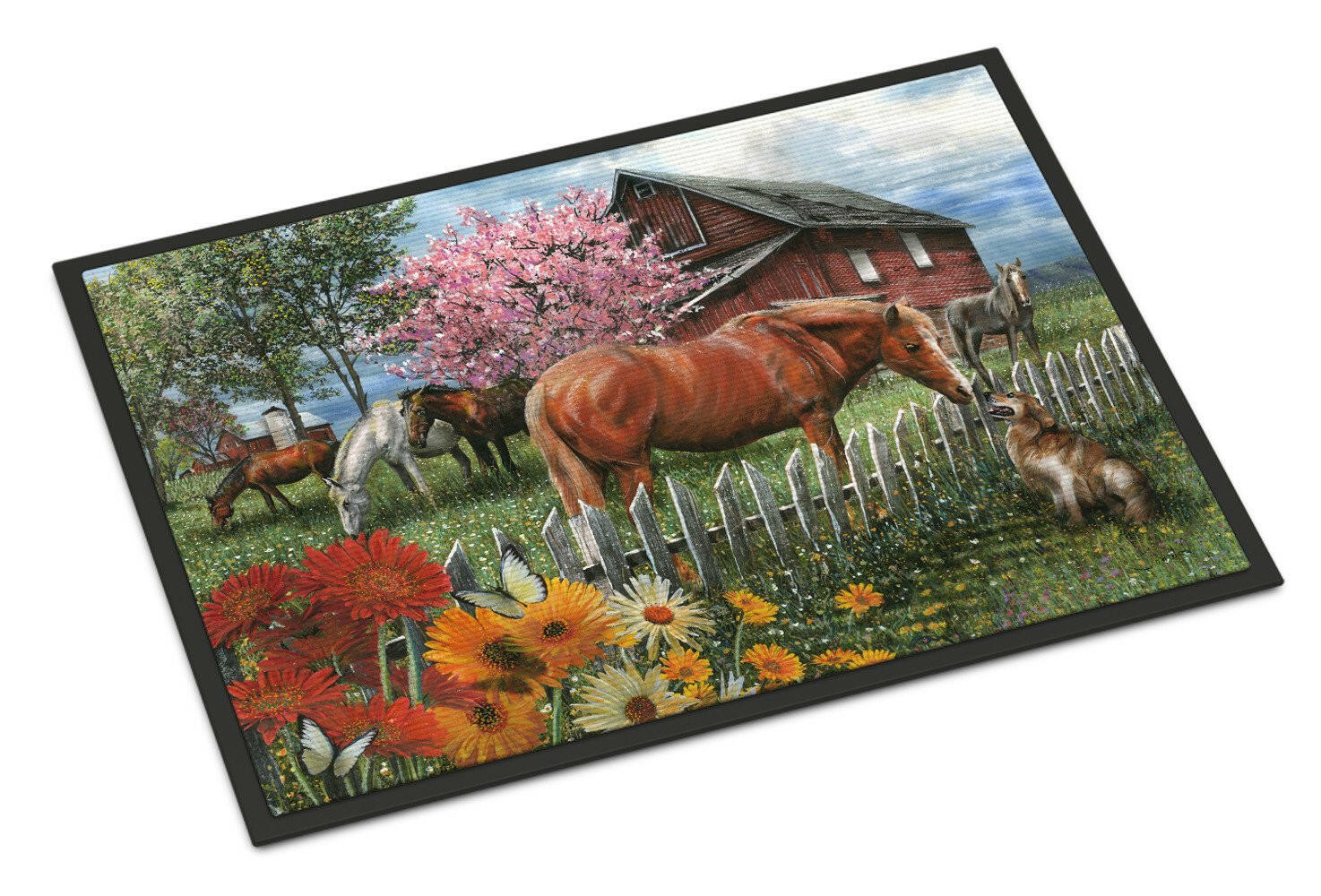 Horses Chatting with The Neighbors Doormat Indoor Outdoor 18H X 27W Front Door Mat Rugs for Entryway, Non Slip Washable