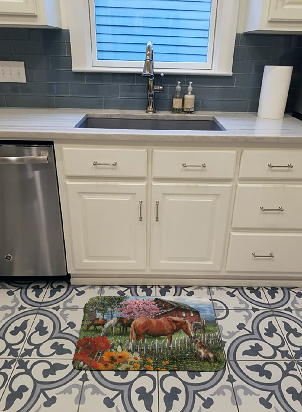 Horses Chatting with The Neighbors Memory Foam Kitchen Mat Machine Washable Anti-Fatigue Cushion Comfort Bath or Kitchen Rug