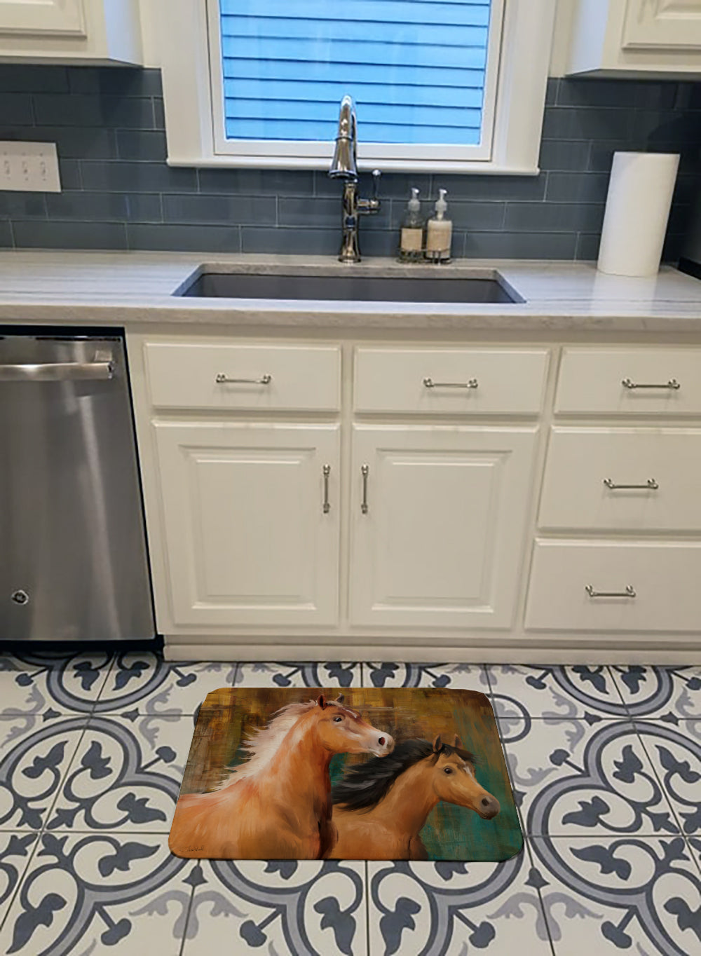 Horse Duo Memory Foam Kitchen Mat Machine Washable Anti-Fatigue Cushion Comfort Bath or Kitchen Rug