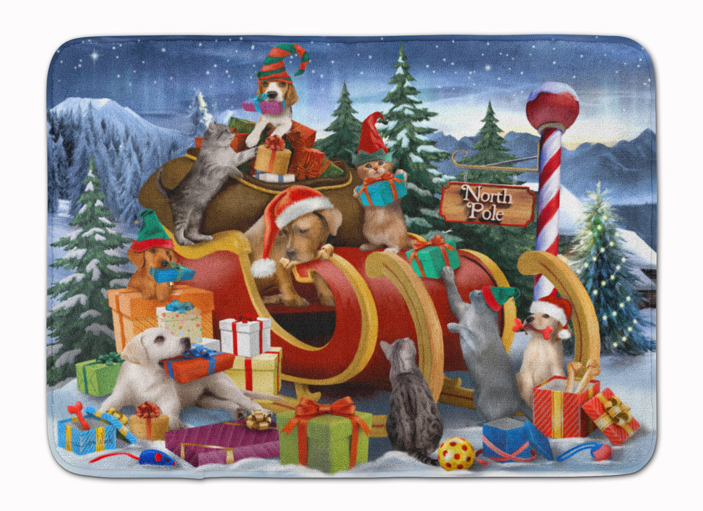 Animals Opening Christmas Presents Memory Foam Kitchen Mat Machine Washable Anti-Fatigue Cushion Comfort Bath or Kitchen Rug