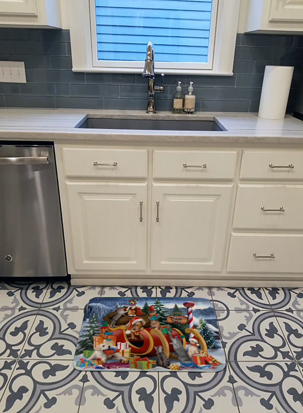 Animals Opening Christmas Presents Memory Foam Kitchen Mat Machine Washable Anti-Fatigue Cushion Comfort Bath or Kitchen Rug