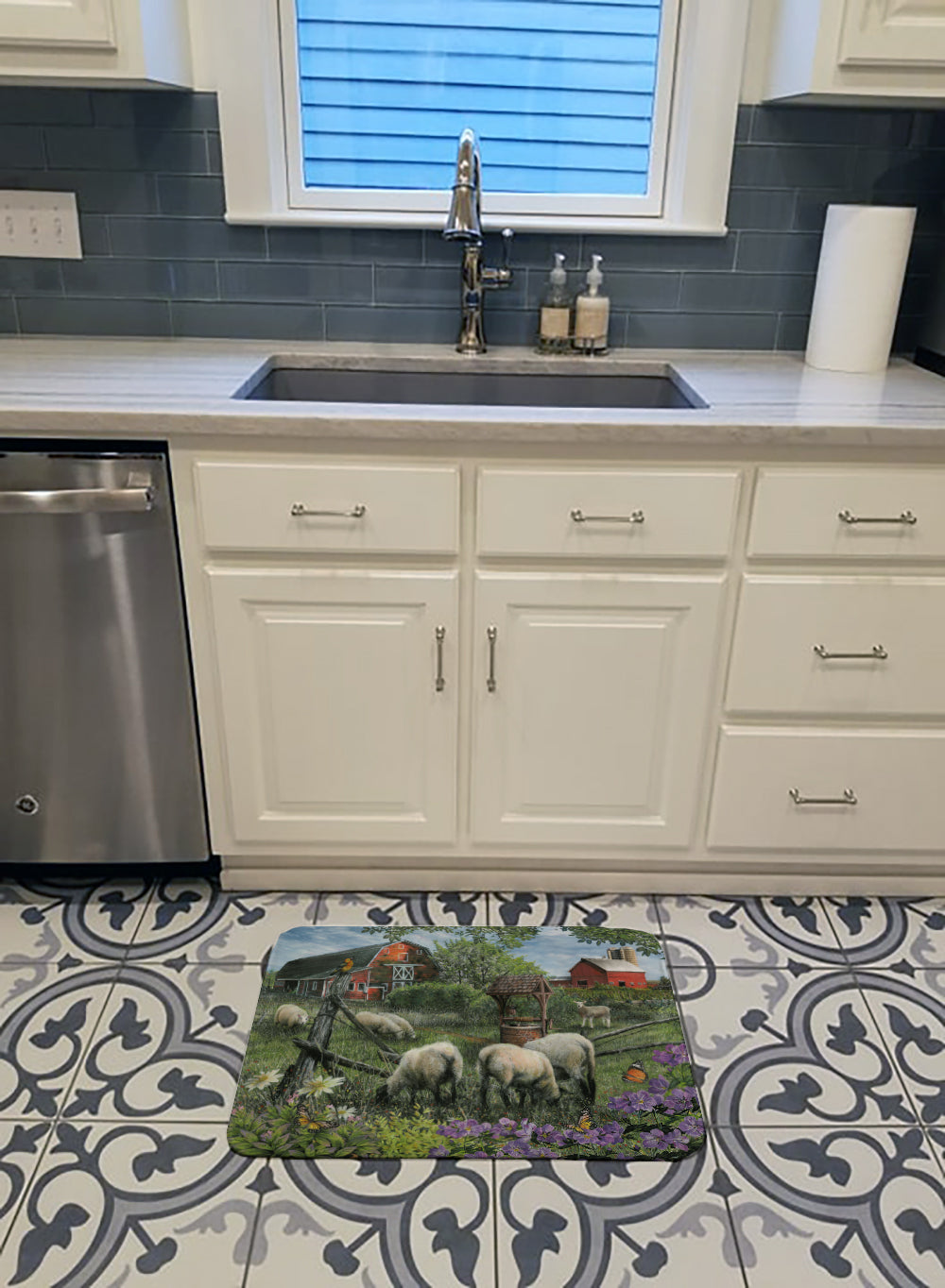 Pleasant Valley Sheep Farm Memory Foam Kitchen Mat Machine Washable Anti-Fatigue Cushion Comfort Bath or Kitchen Rug