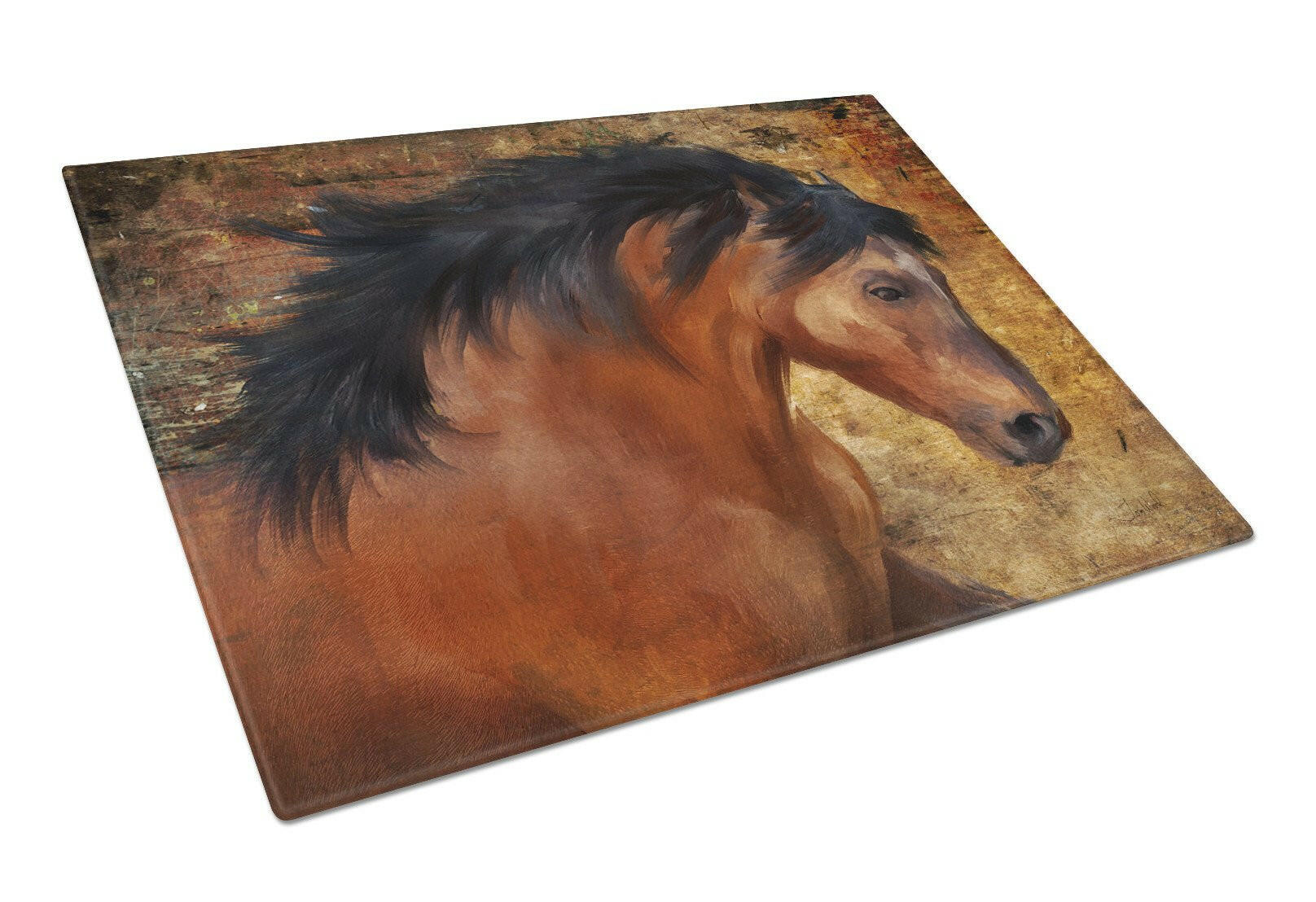 Wild Horse Cutting Board Tempered Glass Kitchen Cutting Surface, Heat Resistant Chopping, Non-Slip Feet, Food Prep & Serving