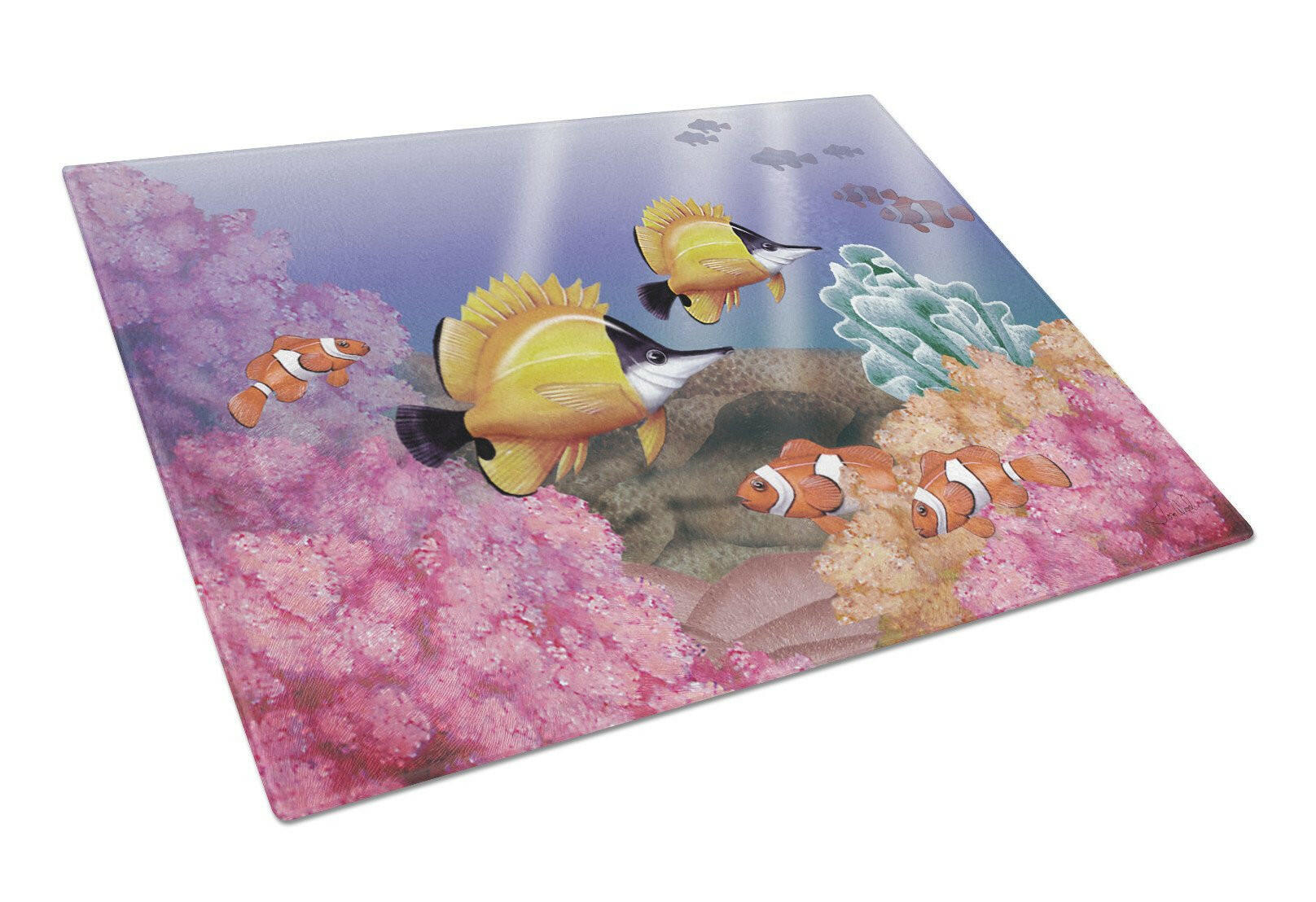Undersea Fantasy 6 Cutting Board Tempered Glass Kitchen Cutting Surface, Heat Resistant Chopping, Non-Slip Feet, Food Prep & Serving