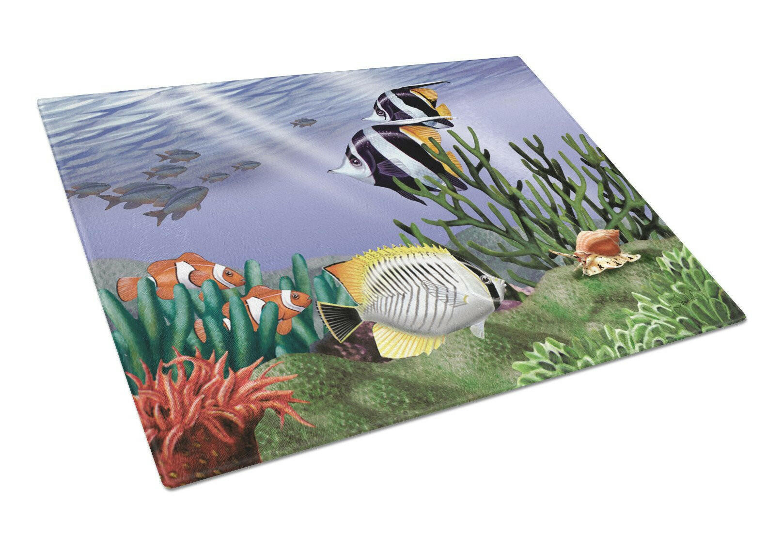 Undersea Fantasy 9 Cutting Board Tempered Glass Kitchen Cutting Surface, Heat Resistant Chopping, Non-Slip Feet, Food Prep & Serving