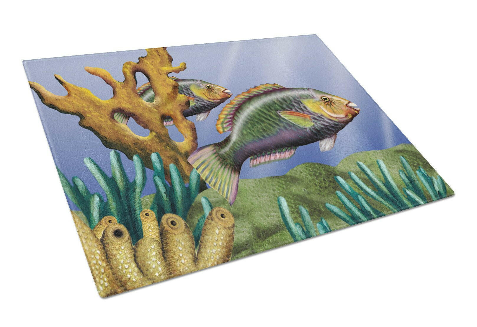 Undersea Fantasy 11 Cutting Board Tempered Glass Kitchen Cutting Surface, Heat Resistant Chopping, Non-Slip Feet, Food Prep & Serving