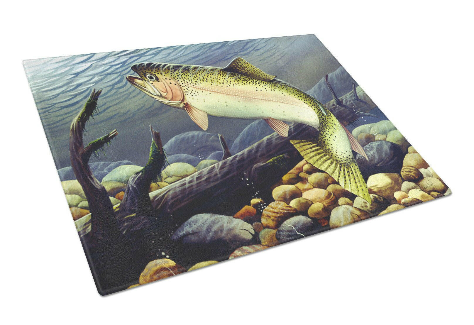 Rainbow Trout Cutting Board Tempered Glass Kitchen Cutting Surface, Heat Resistant Chopping, Non-Slip Feet, Food Prep & Serving