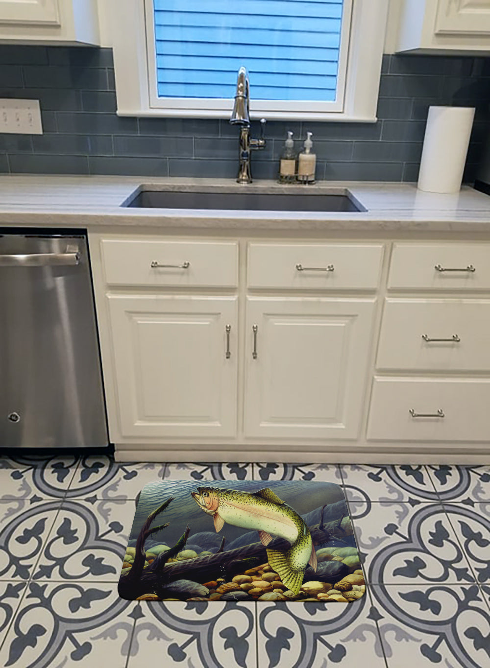 Rainbow Trout Memory Foam Kitchen Mat Machine Washable Anti-Fatigue Cushion Comfort Bath or Kitchen Rug