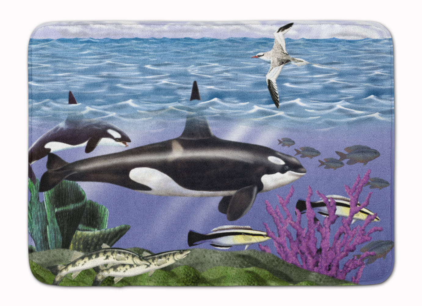 Whale Orcas Memory Foam Kitchen Mat Machine Washable Anti-Fatigue Cushion Comfort Bath or Kitchen Rug