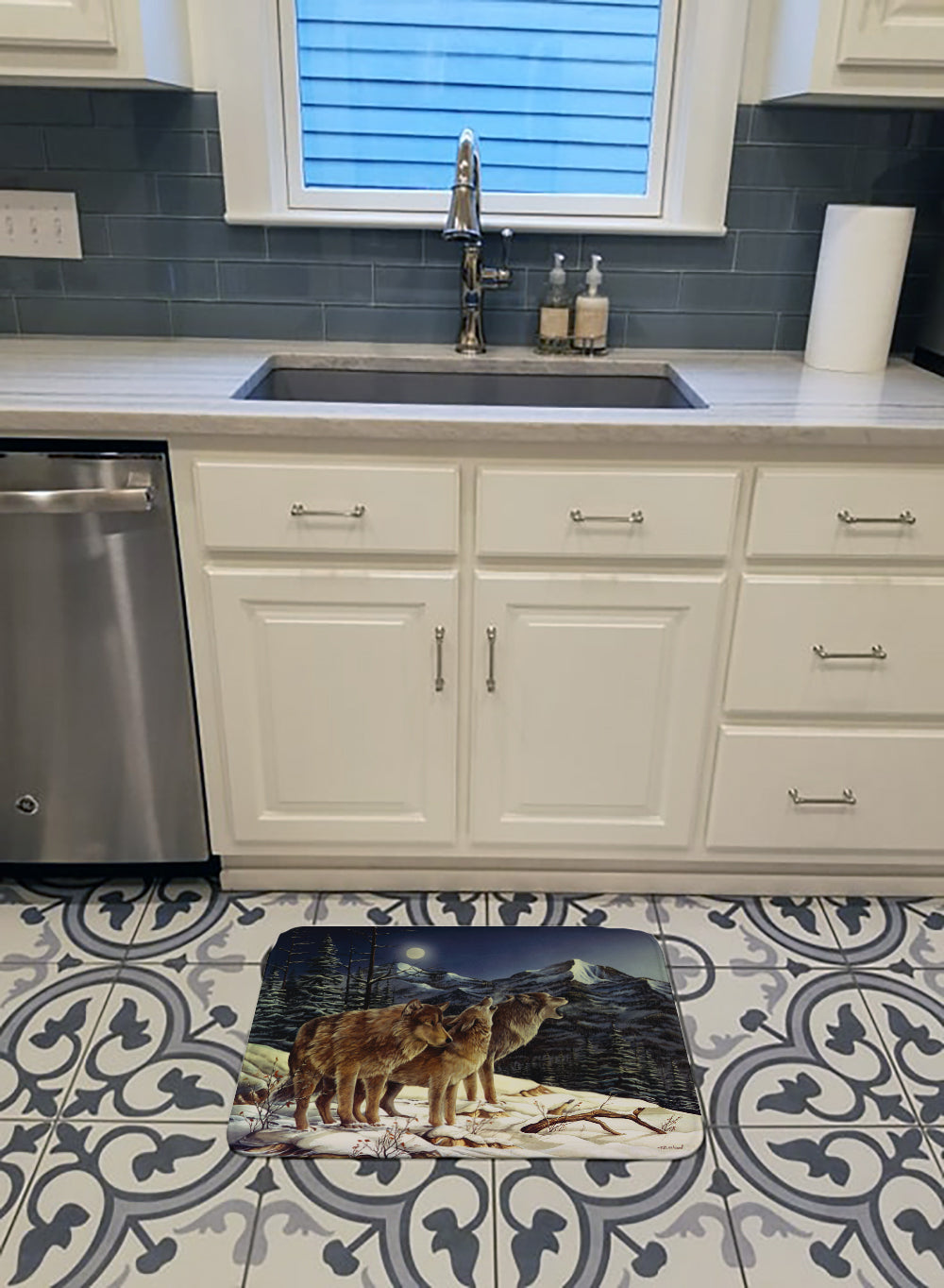 Wolf Wolves Crying at The Moon Memory Foam Kitchen Mat Machine Washable Anti-Fatigue Cushion Comfort Bath or Kitchen Rug