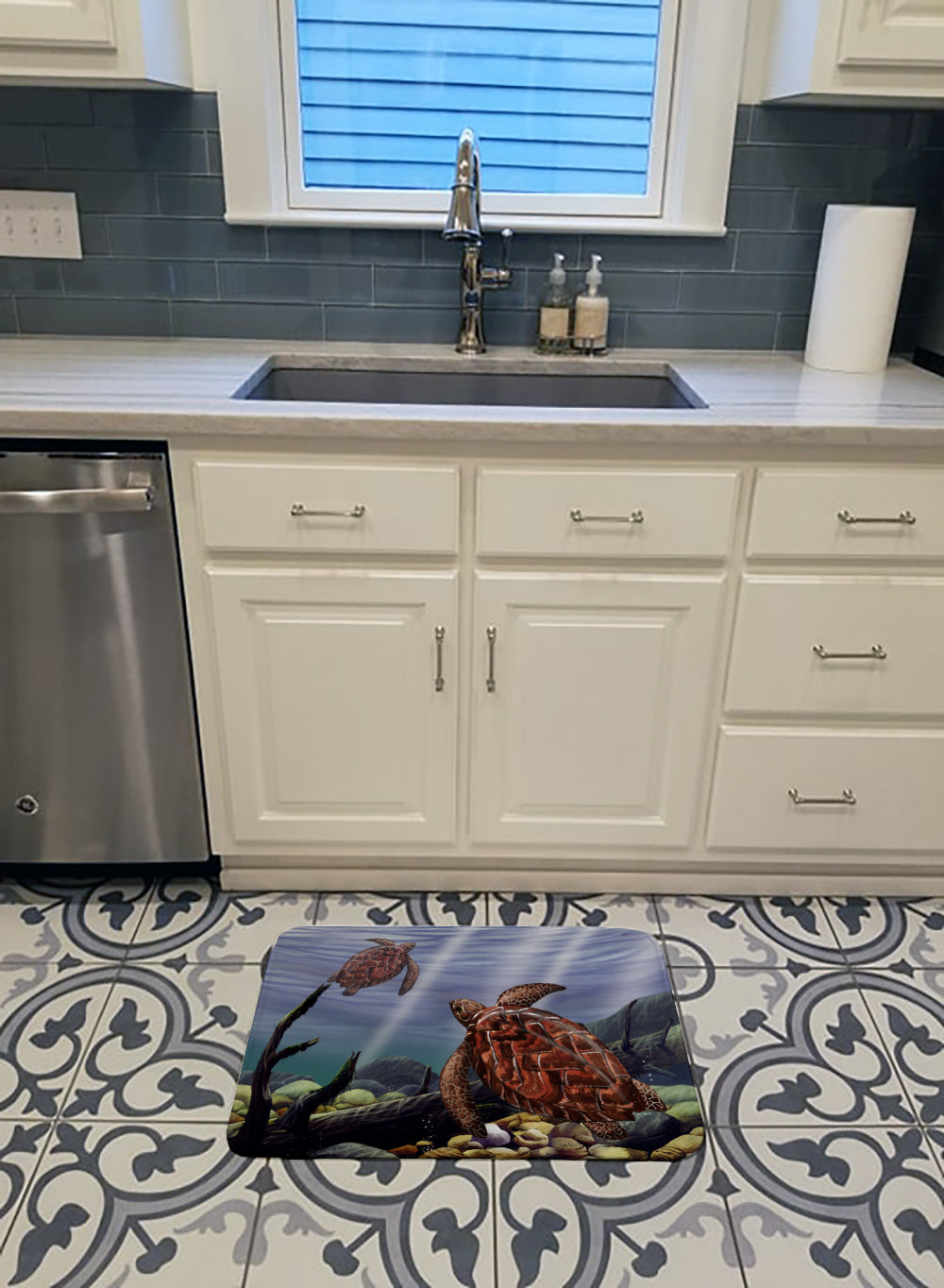 Sea Turtles Memory Foam Kitchen Mat Machine Washable Anti-Fatigue Cushion Comfort Bath or Kitchen Rug