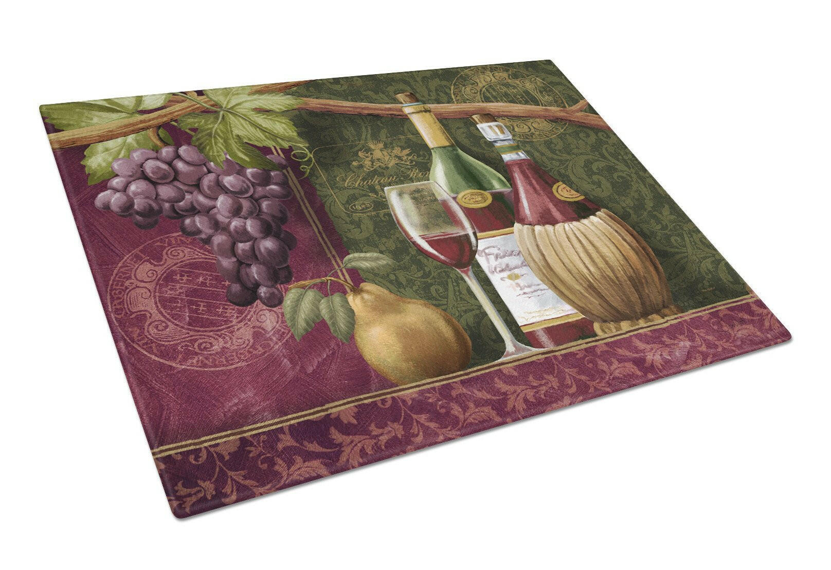 Wine Chateau Roma Cutting Board Tempered Glass Kitchen Cutting Surface, Heat Resistant Chopping, Non-Slip Feet, Food Prep & Serving