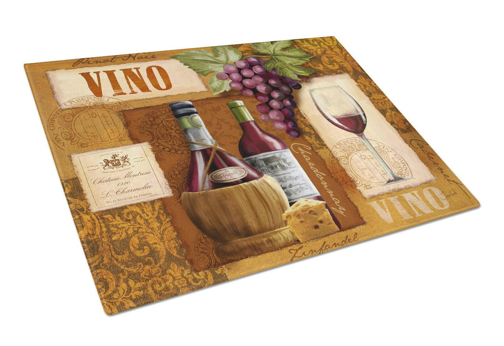Vino Wine Cutting Board Tempered Glass Kitchen Cutting Surface, Heat Resistant Chopping, Non-Slip Feet, Food Prep & Serving
