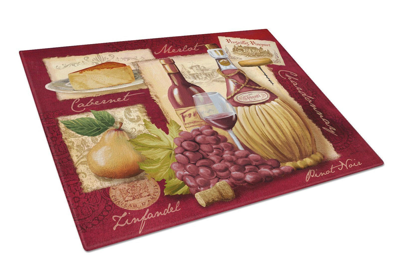 Wine and Cheese Cutting Board Tempered Glass Kitchen Cutting Surface, Heat Resistant Chopping, Non-Slip Feet, Food Prep & Serving