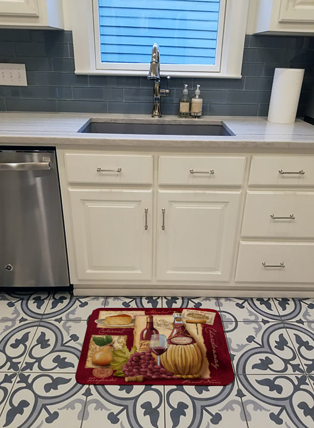 Wine and Cheese Memory Foam Kitchen Mat Machine Washable Anti-Fatigue Cushion Comfort Bath or Kitchen Rug
