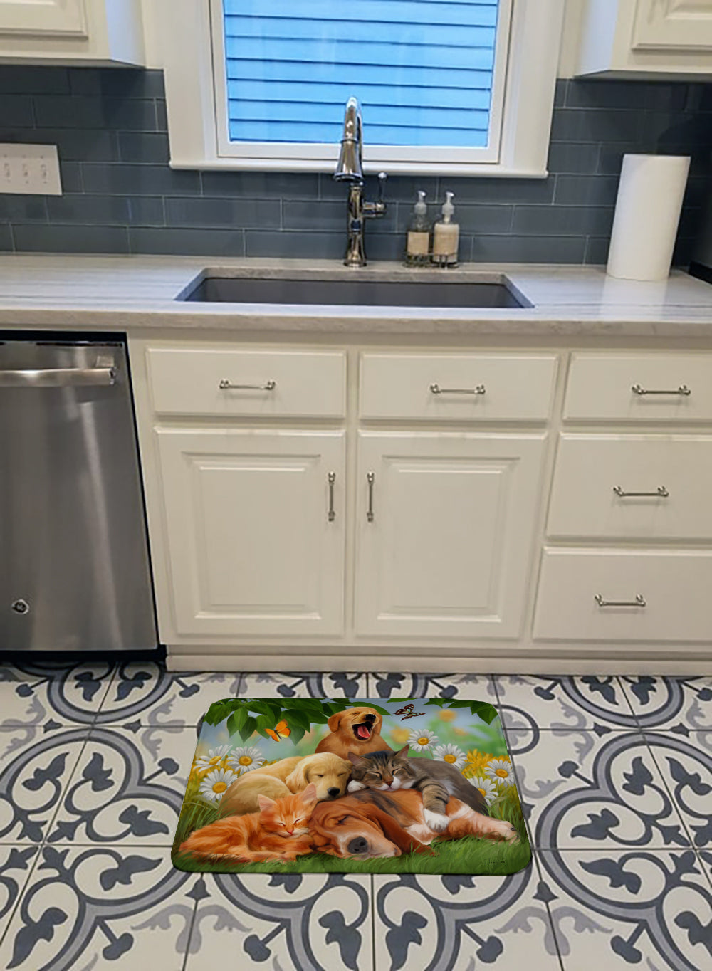 Golden Retriever, Labrador and Basset Hound Sleepy Heads Memory Foam Kitchen Mat Machine Washable Anti-Fatigue Cushion Comfort Bath or Kitchen Rug