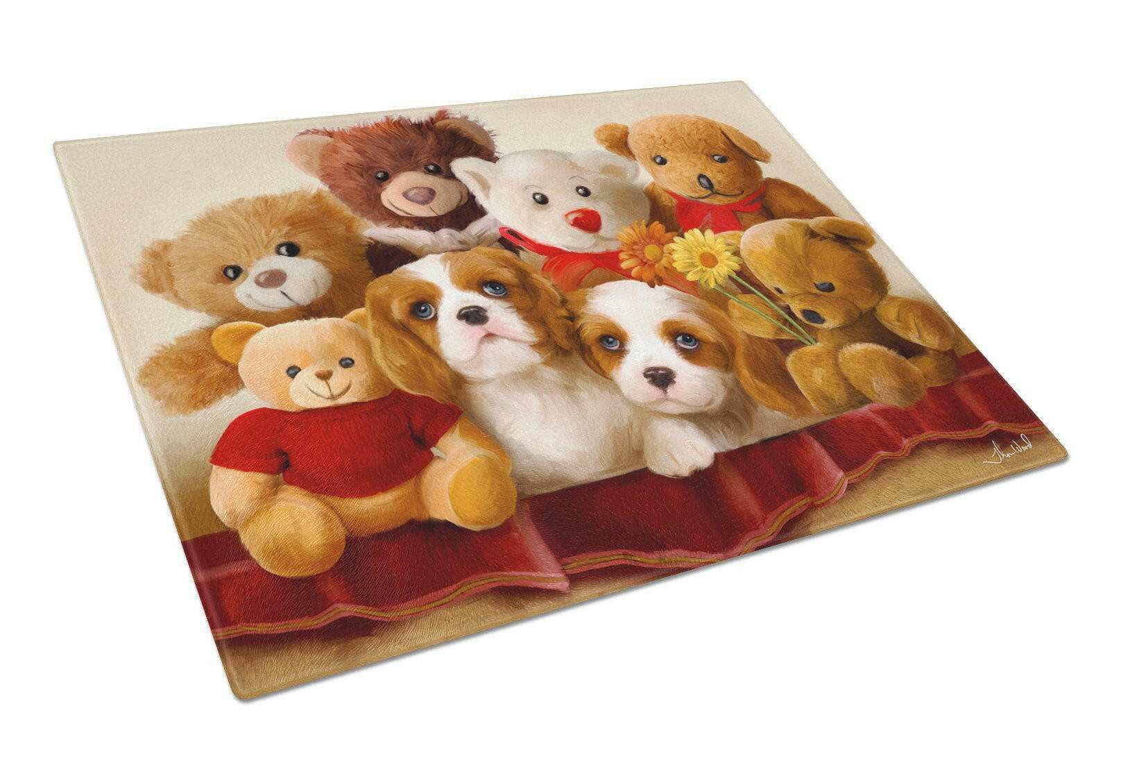 Cavalier Spaniel Friends Forever Cutting Board Tempered Glass Kitchen Cutting Surface, Heat Resistant Chopping, Non-Slip Feet, Food Prep & Serving