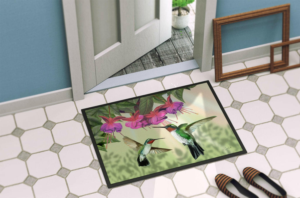 Fuchsia and Hummingbirds Doormat Indoor Outdoor 24H X 36W Front Door Mat Rugs for Entryway, Non Slip Washable Low Pile,