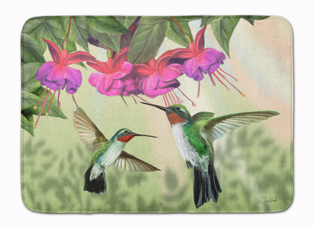 Fuchsia and Hummingbirds Memory Foam Kitchen Mat Machine Washable Anti-Fatigue Cushion Comfort Bath or Kitchen Rug