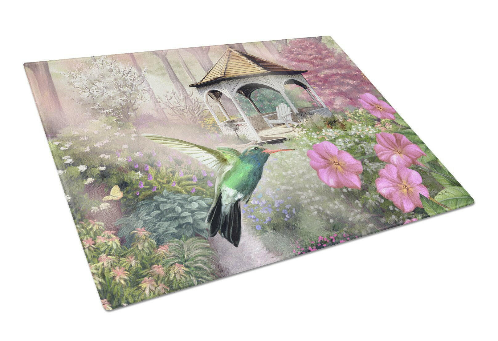 Garden Gazebo Hummingbird Cutting Board Tempered Glass Kitchen Cutting Surface, Heat Resistant Chopping, Non-Slip Feet, Food Prep & Serving
