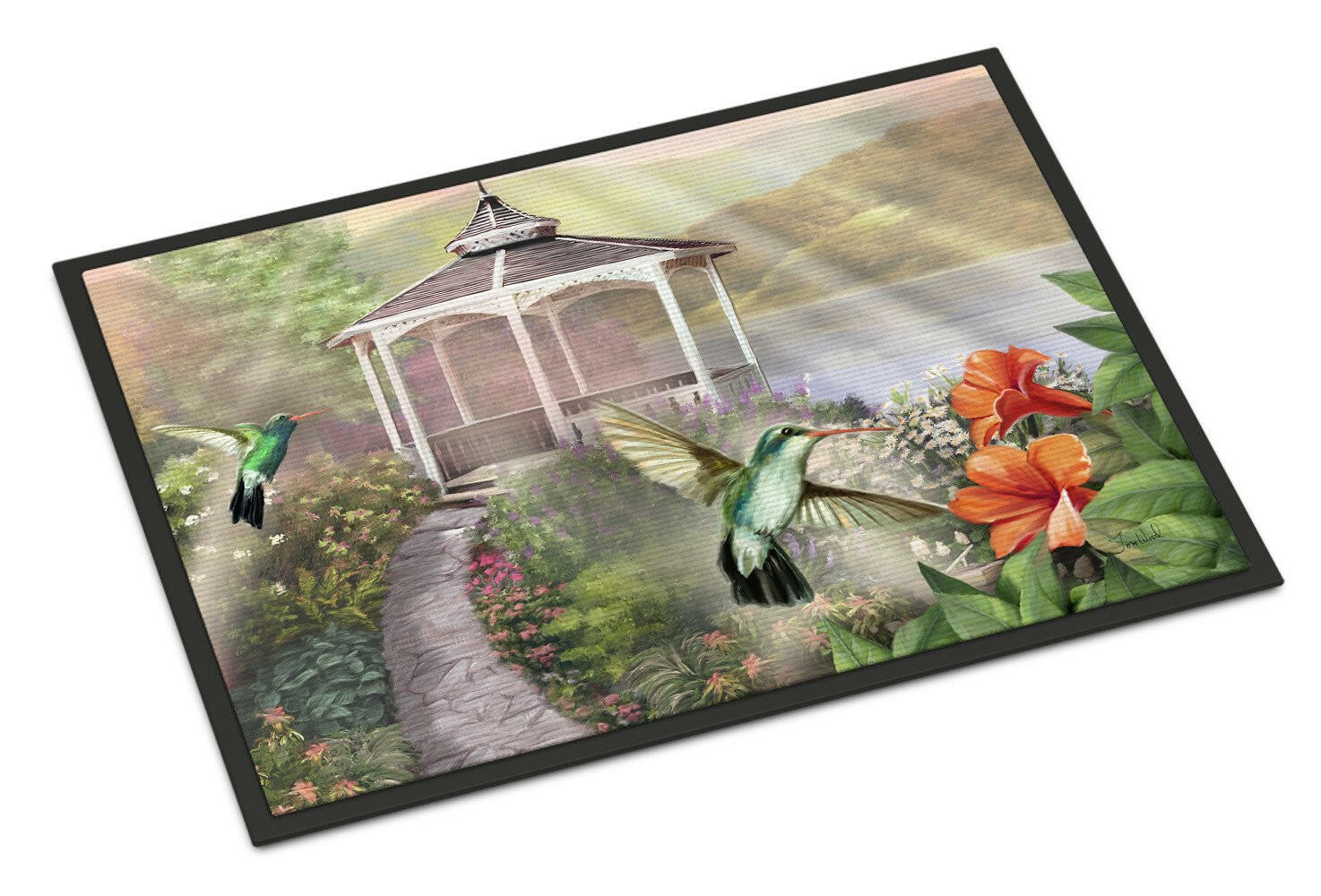 Garden Gazebo Hummingbird Duo Doormat Indoor Outdoor 24H X 36W Front Door Mat Rugs for Entryway, Non Slip Washable Low Pile,