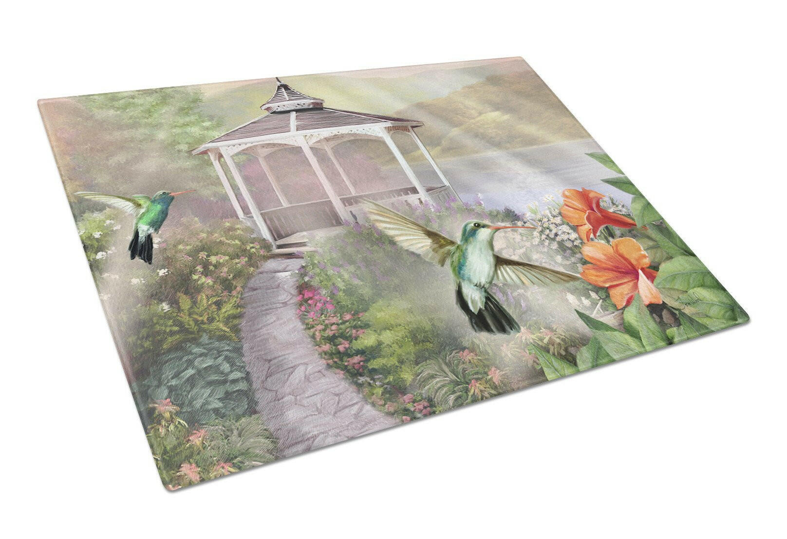 Garden Gazebo Hummingbird Duo Cutting Board Tempered Glass Kitchen Cutting Surface, Heat Resistant Chopping, Non-Slip Feet, Food Prep & Serving