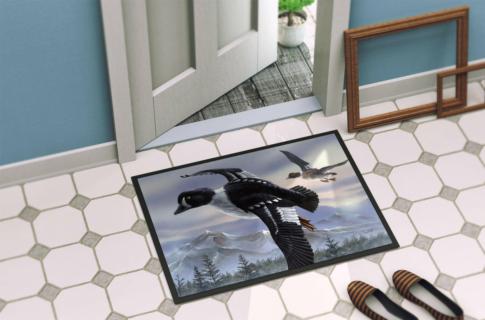 Goldeneye Ducks Flying Doormat Indoor Outdoor 24H X 36W Front Door Mat Rugs for Entryway, Non Slip Washable Low Pile,