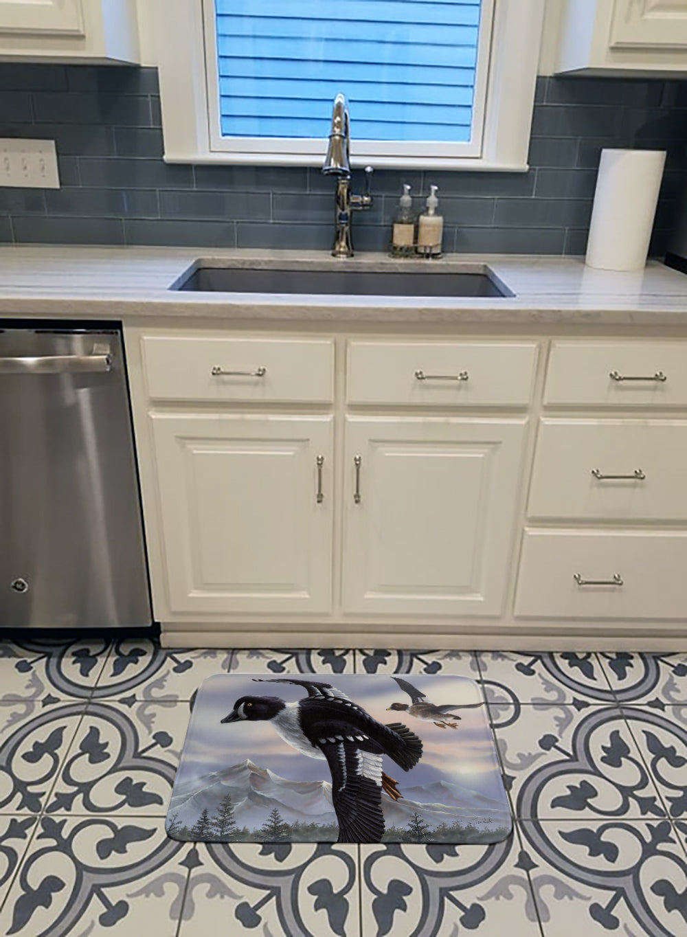 Goldeneye Ducks Flying Memory Foam Kitchen Mat Machine Washable Anti-Fatigue Cushion Comfort Bath or Kitchen Rug
