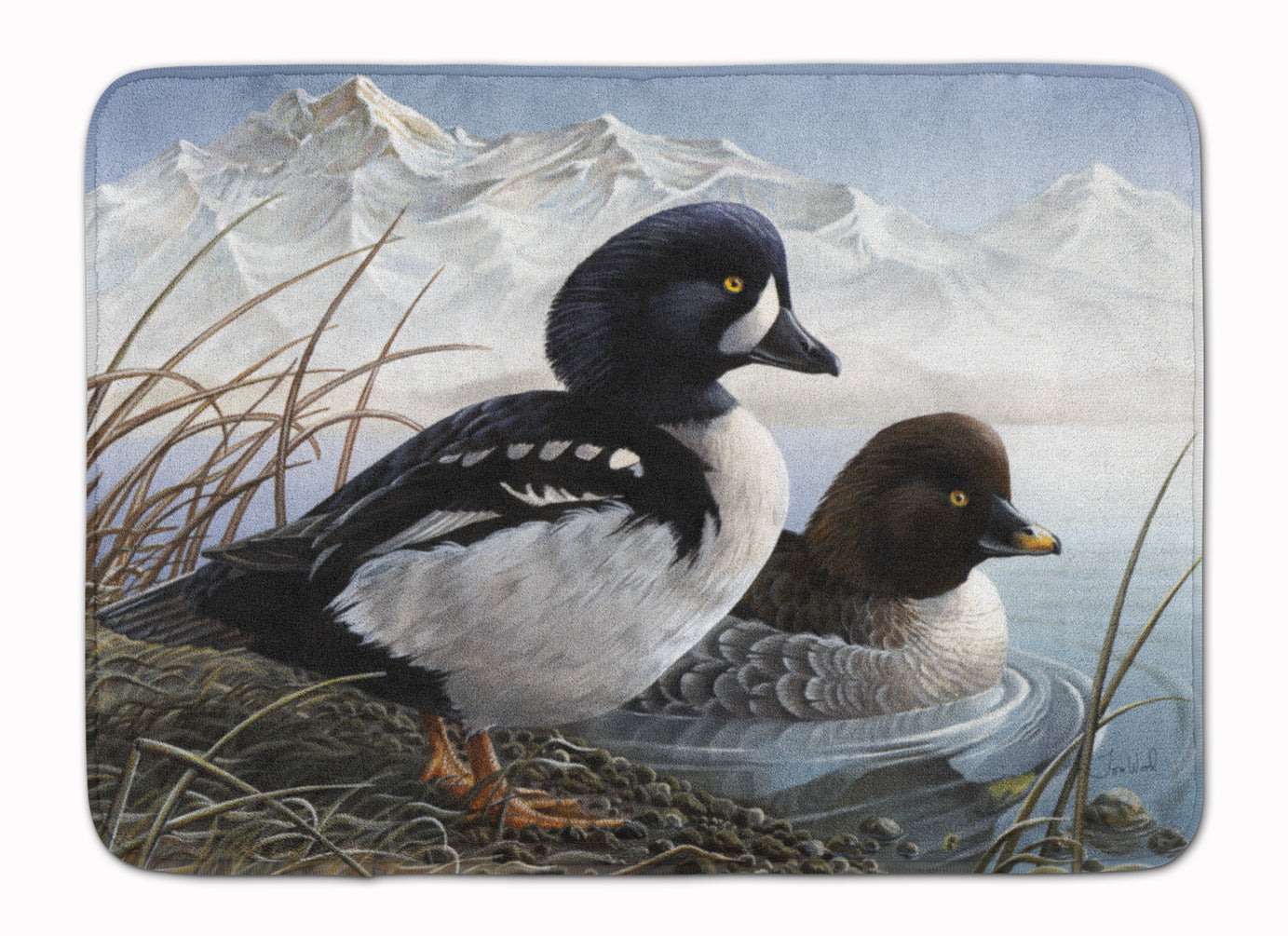 Goldeneye Ducks in the Water Memory Foam Kitchen Mat Machine Washable Anti-Fatigue Cushion Comfort Bath or Kitchen Rug