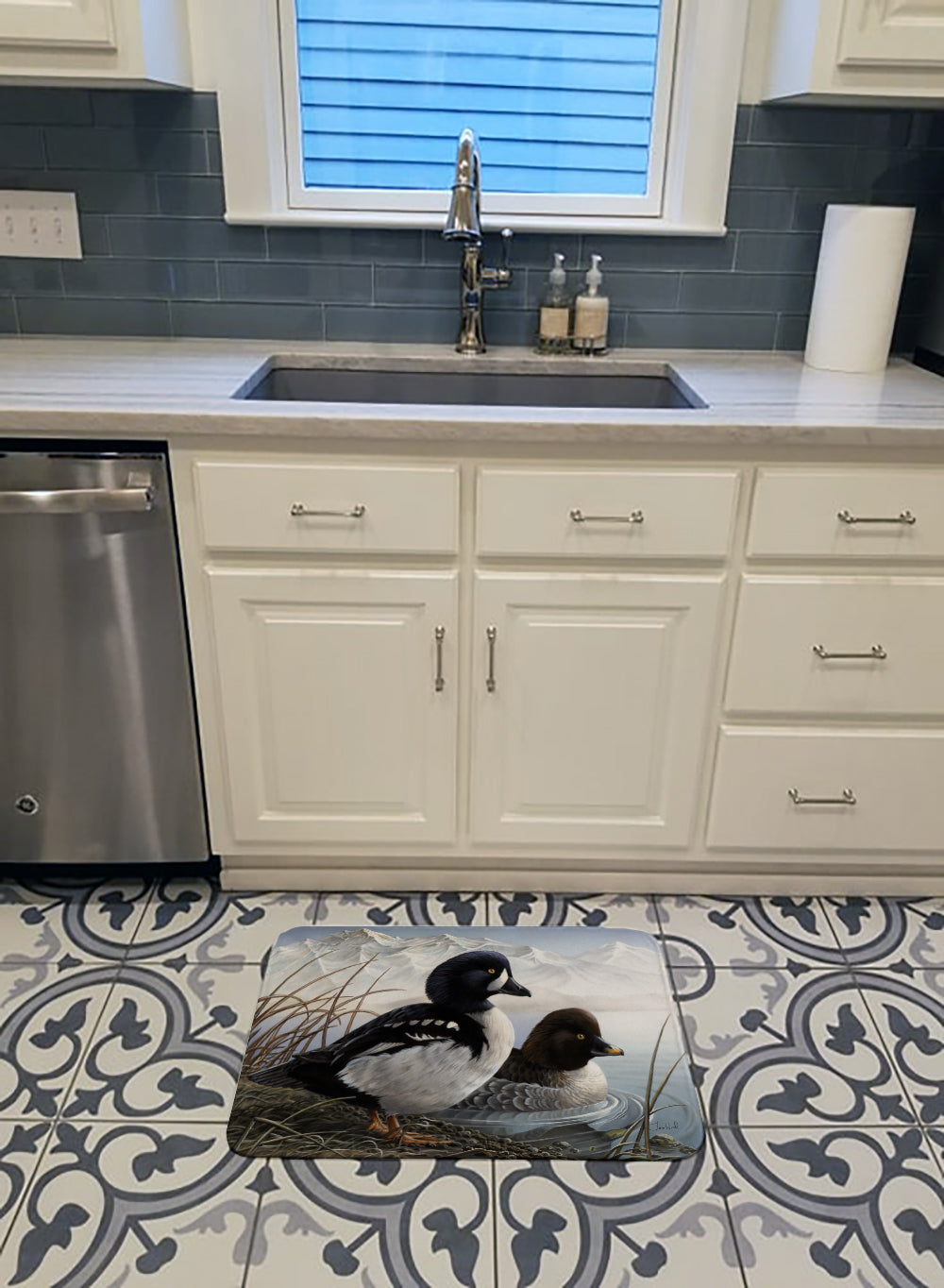 Goldeneye Ducks in the Water Memory Foam Kitchen Mat Machine Washable Anti-Fatigue Cushion Comfort Bath or Kitchen Rug