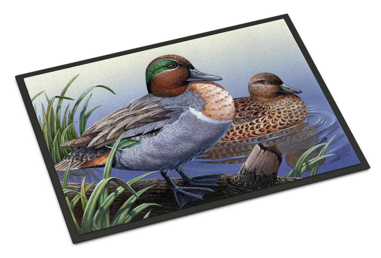 Green Teal Ducks in the Water Doormat Indoor Outdoor 18H X 27W Front Door Mat Rugs for Entryway, Non Slip Washable