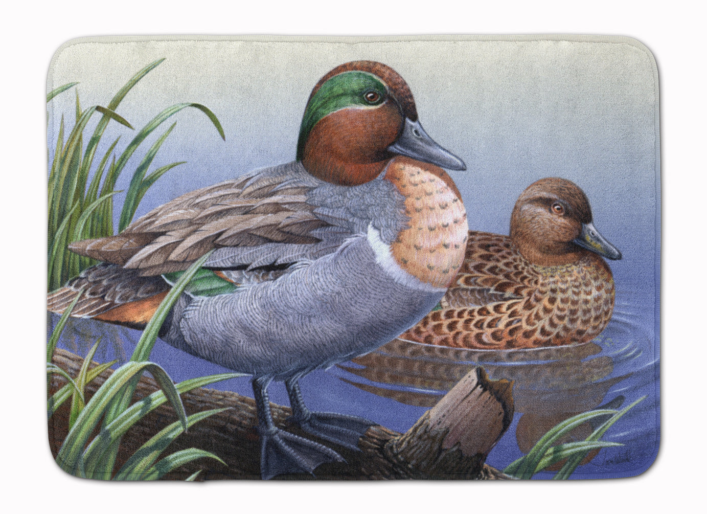 Green Teal Ducks in the Water Memory Foam Kitchen Mat Machine Washable Anti-Fatigue Cushion Comfort Bath or Kitchen Rug