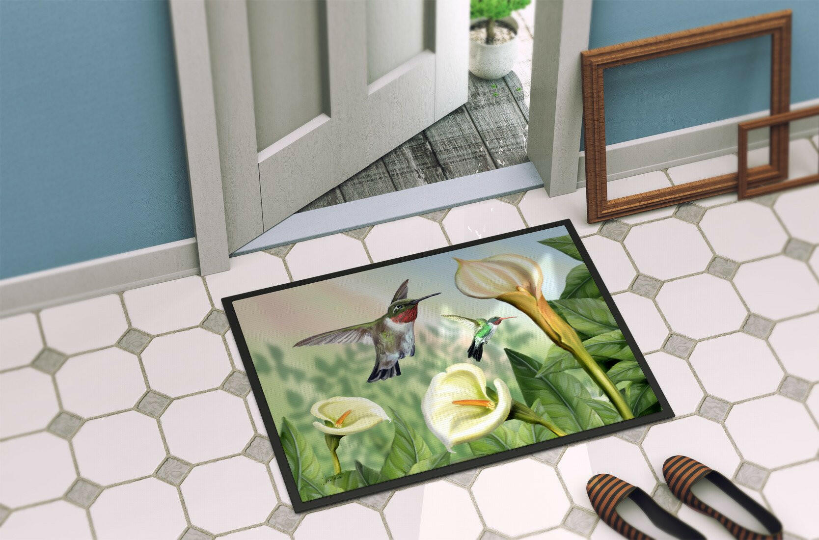 Lily and the Hummingbirds Doormat Indoor Outdoor 24H X 36W Front Door Mat Rugs for Entryway, Non Slip Washable Low Pile,