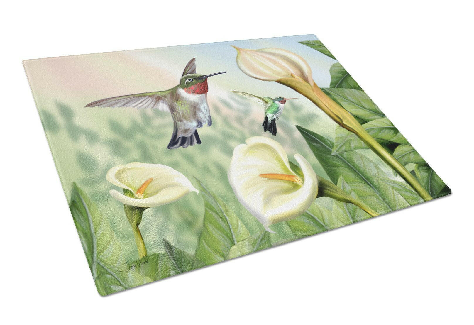 Lily and the Hummingbirds Cutting Board Tempered Glass Kitchen Cutting Surface, Heat Resistant Chopping, Non-Slip Feet, Food Prep & Serving