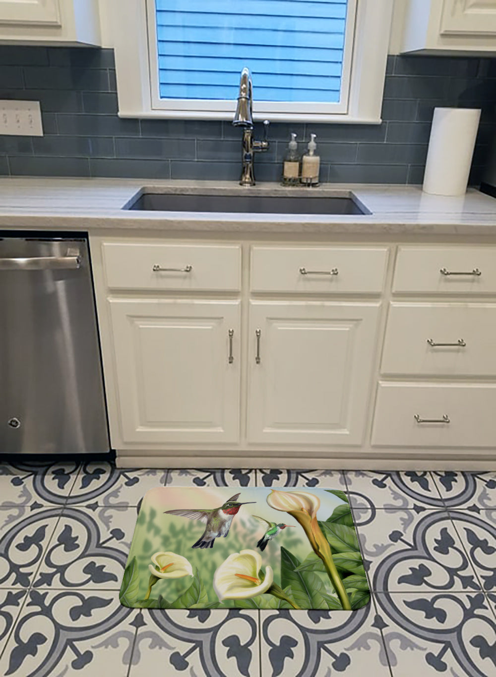 Lily and the Hummingbirds Memory Foam Kitchen Mat Machine Washable Anti-Fatigue Cushion Comfort Bath or Kitchen Rug