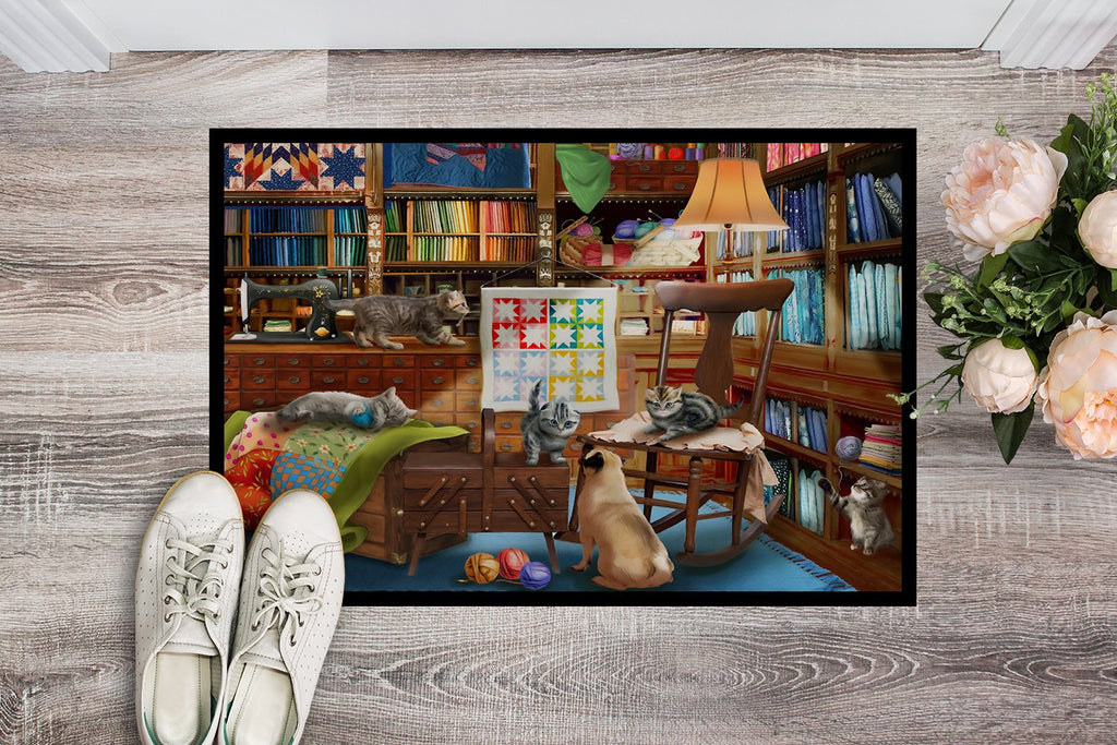 Trouble in The Quilt Room Doormat Indoor Outdoor 24H X 36W Front Door Mat Rugs for Entryway, Non Slip Washable Low Pile,