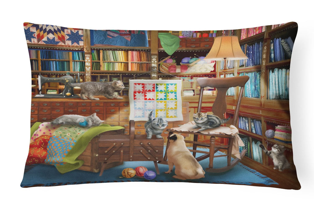 Trouble in The Quilt Room Decorative Throw Pillow 12x16 Indoor Outdoor Accent Cushion, Fabric Cover with Insert for Sofa, Bed, Porch & Living Room